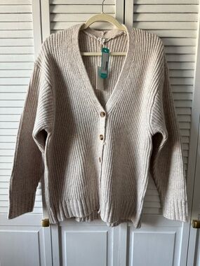 Z Supply Beige Ribbed V Neck Button Cardigan